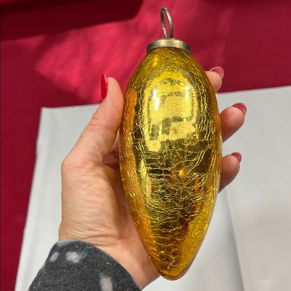 GOLD Bulb Ornament Mercury Glass crackled shiny Long vintage metal loop top Xmas - Picture 3 of 16